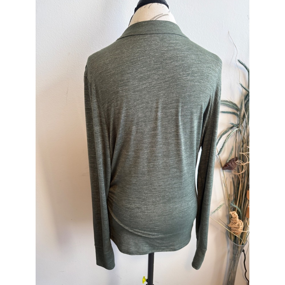 Athleta‎ Womens Large Olive Green Heather Wrap Front Ruched Long Sleeve Top L